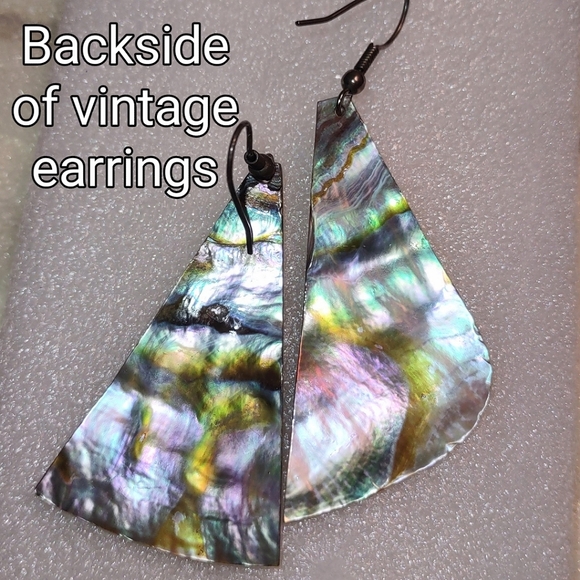 Vintage Abalone Shell Flare Earrings - Picture 10 of 12